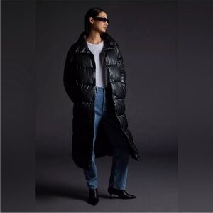 Anthropologie Avec Les Filles Long Faux Leather Maxi Puffer Jacket in Black